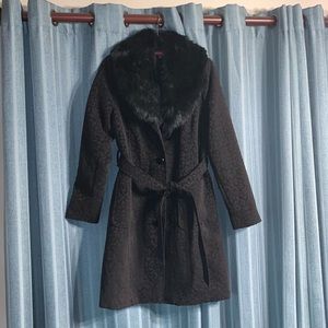 Merona Black Leopard Coat w/ Removable Fur Collar